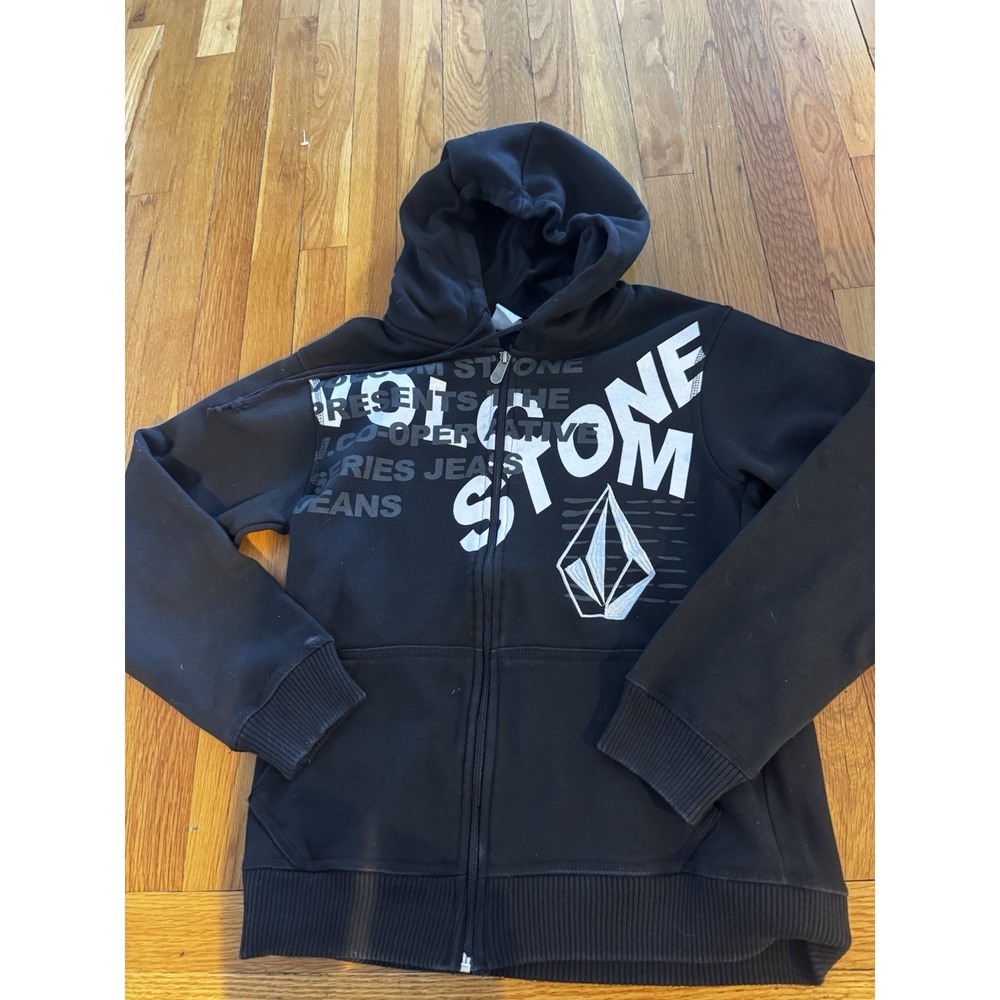 Vintage Volcom Black Stone‎ Hoodie Logo Embroidered Full zip Y2k Skate Women's M